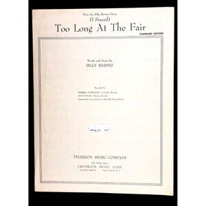 Vintage I Stayed Too Long At Fair Sheet Music 1957 Barbra Streisand Patti Page